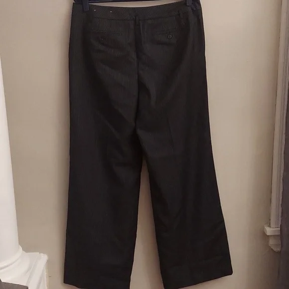 LOFT Ann Black And White Pinstriped Flat Front Wide Legged Wool Blend Trousers - Picture 9 of 15